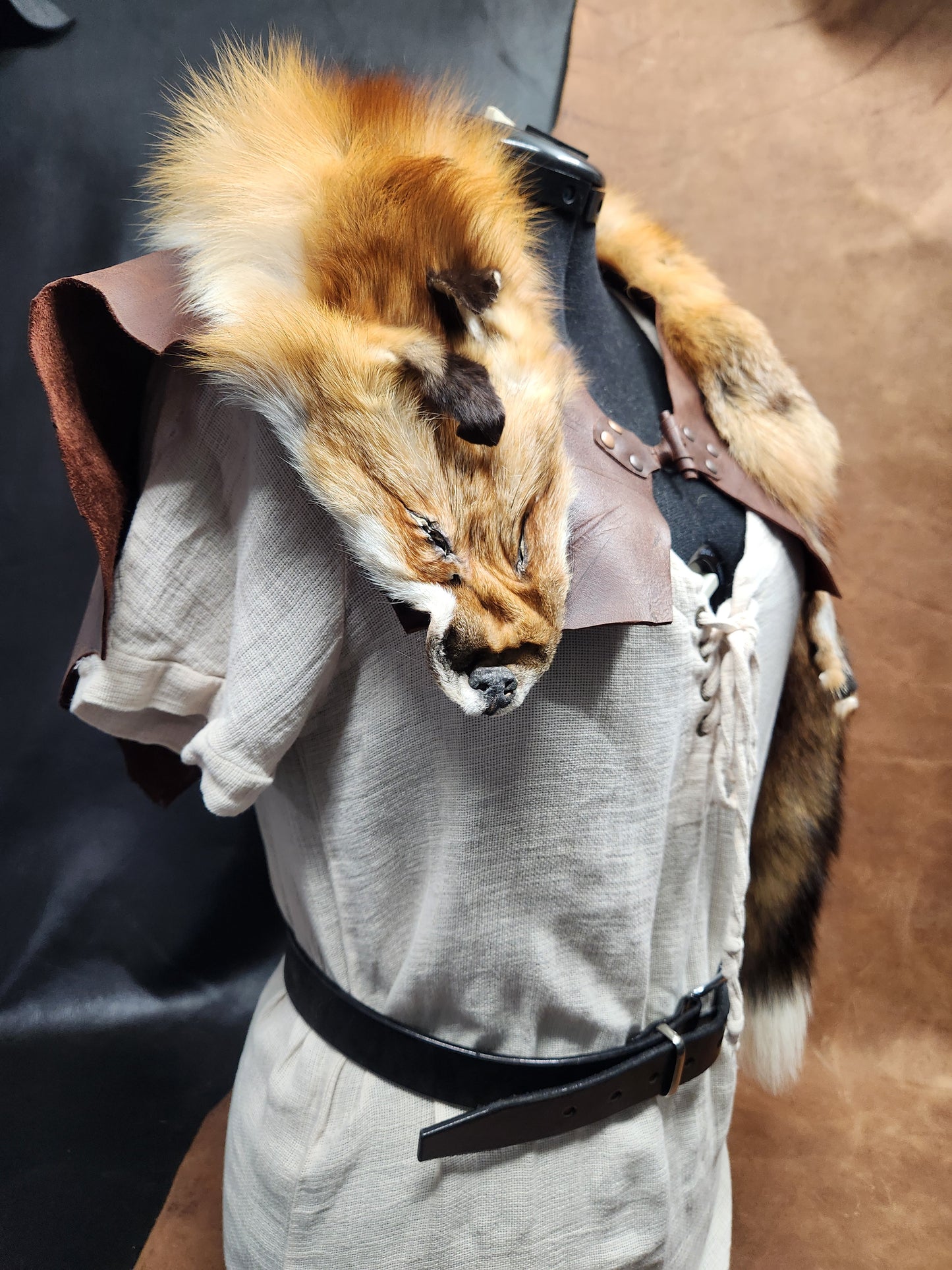 Red Fox Fur Mantle with Brown Deerskin
