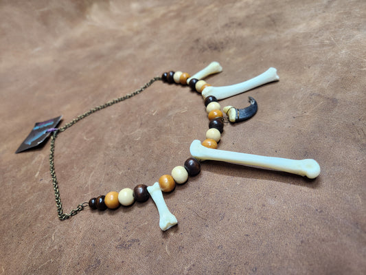 Wolf Bones, Wolf Claw, and Wooden Bead Necklace