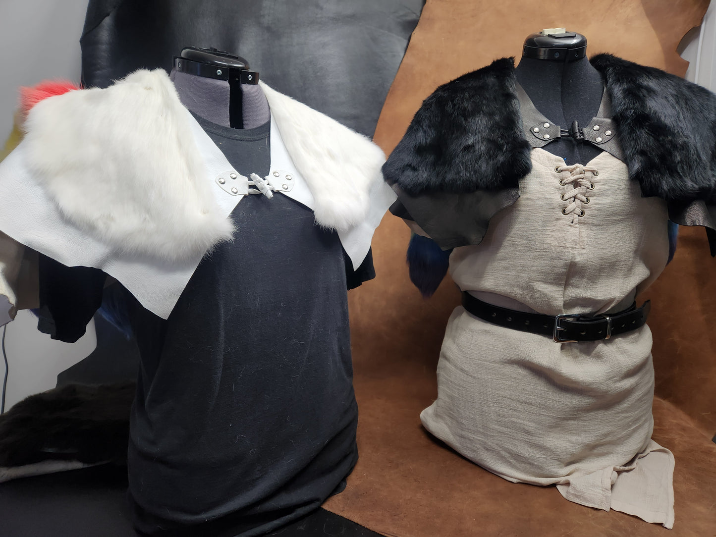 Rainbow Fox Tail, White Rabbit, and Deerskin Leather Mantle