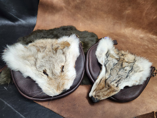 Large Leather Bags with Fur Faces, Shoulder or Belt Bag or Sporrin