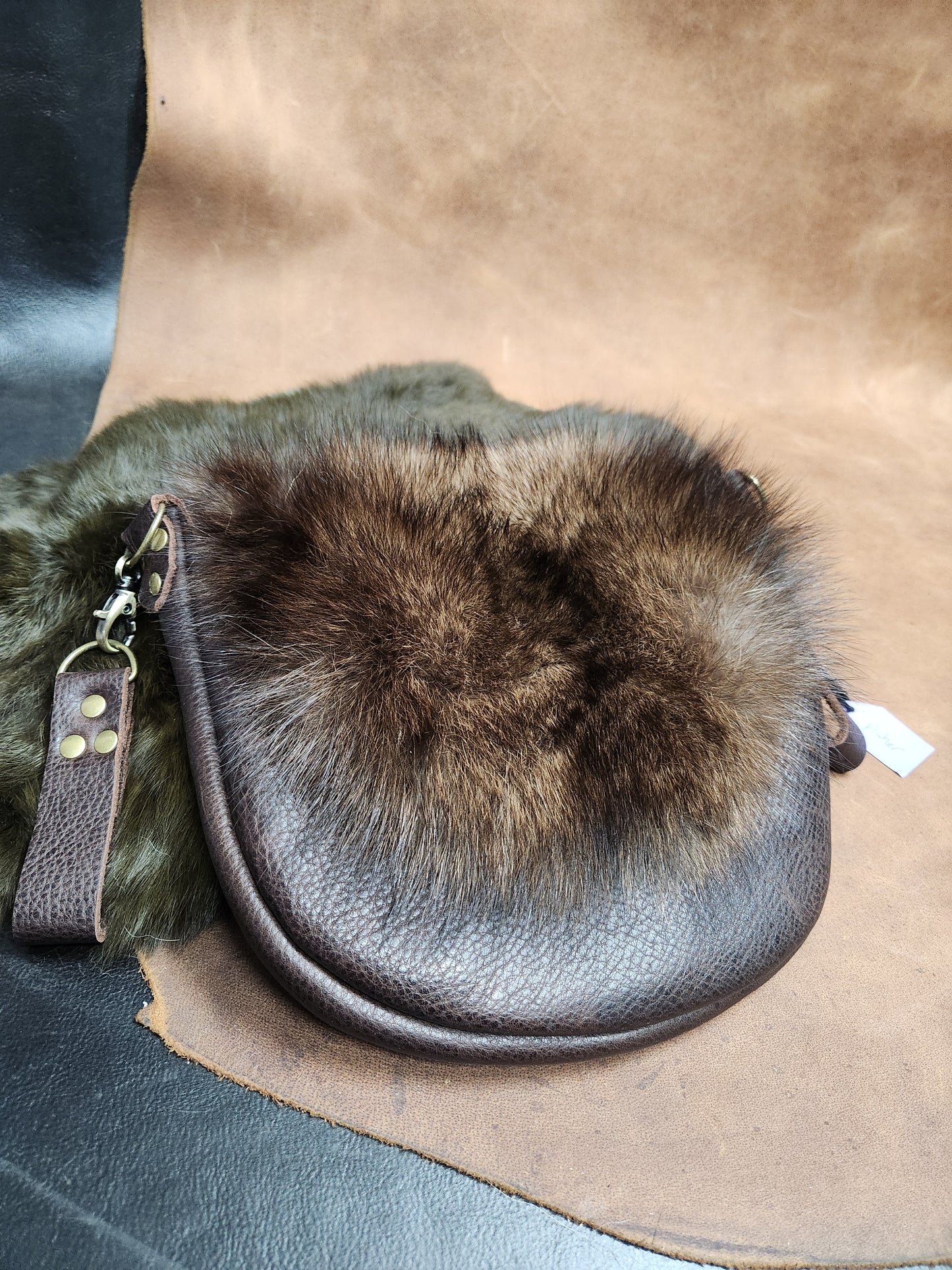 Large Leather Bags with Fur Faces, Shoulder or Belt Bag or Sporrin