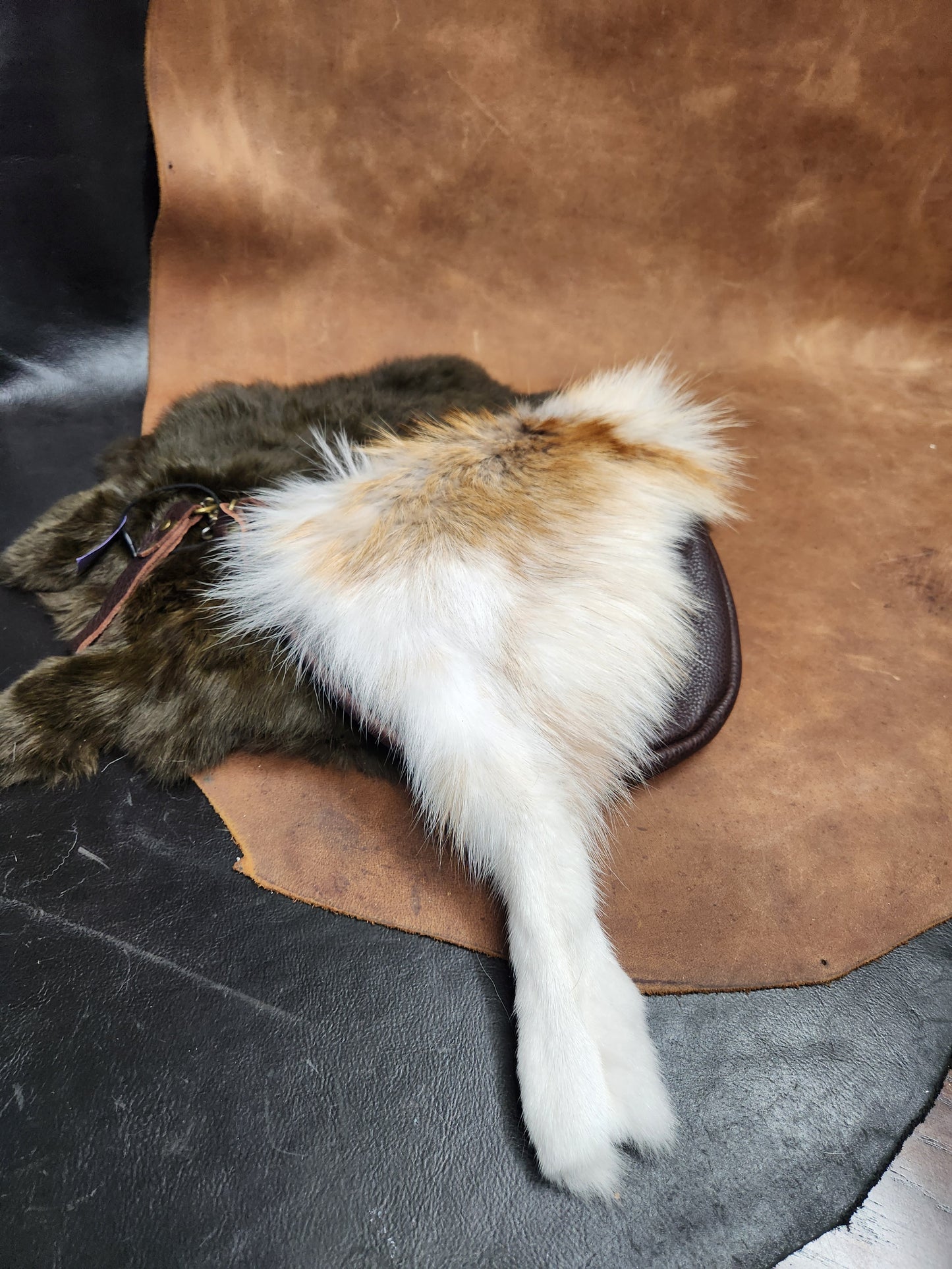 Large Leather Bags with Fur Faces, Shoulder or Belt Bag or Sporrin