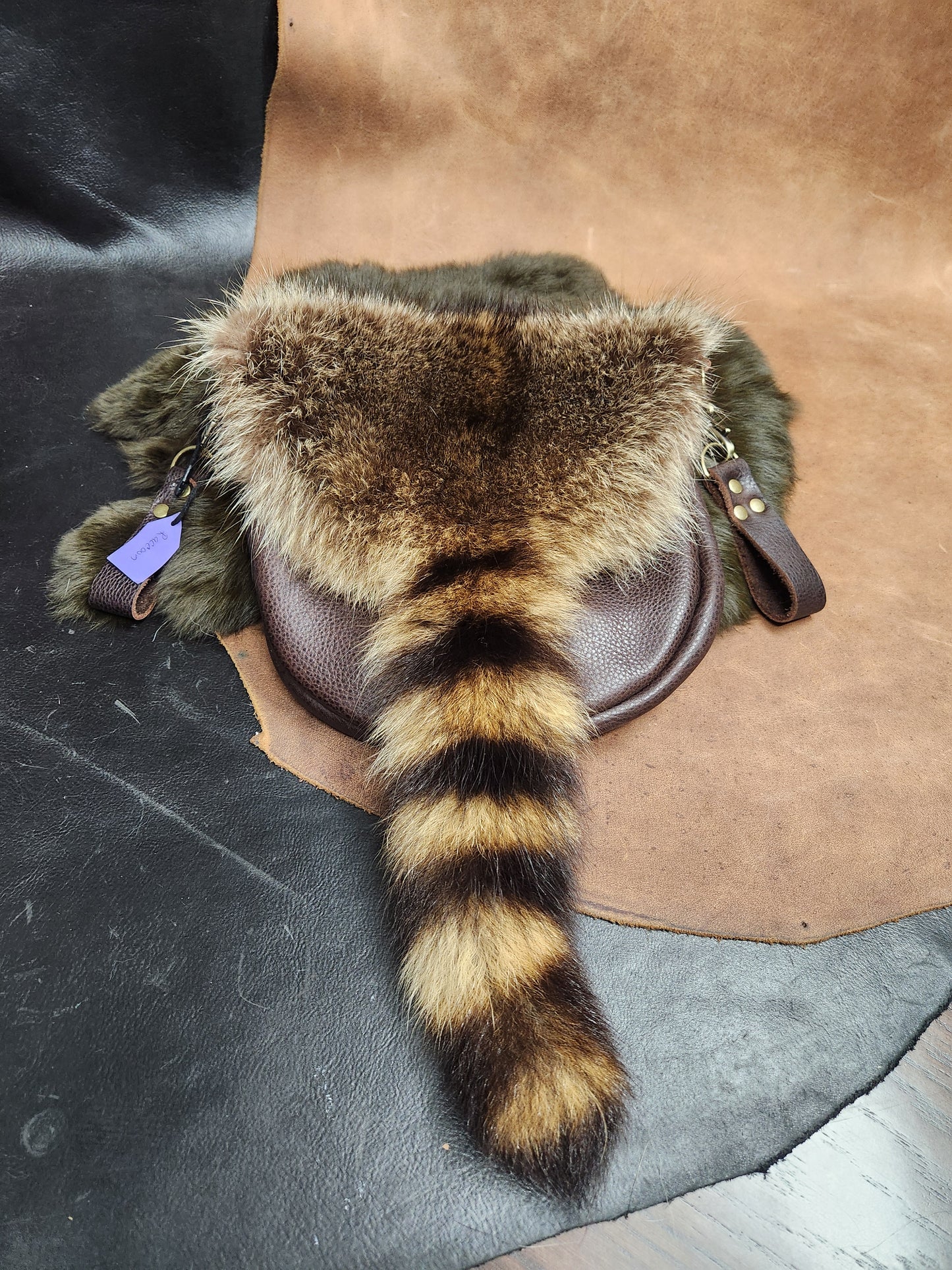 Large Leather Bags with Fur Faces, Shoulder or Belt Bag or Sporrin