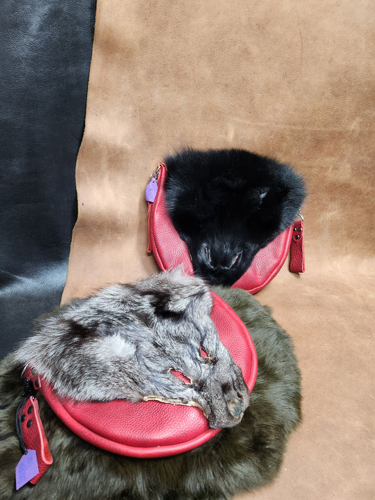 Large Colorful Leather Bags with Fur Faces, Shoulder or Belt Bag or Sporrin