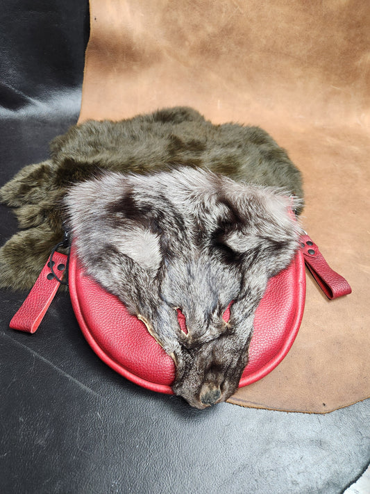 Large Colorful Leather Bags with Fur Faces, Shoulder or Belt Bag or Sporrin