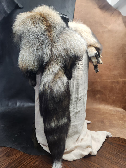 Smokey Fox Pelt Fur Mantle with Brown Deerskin
