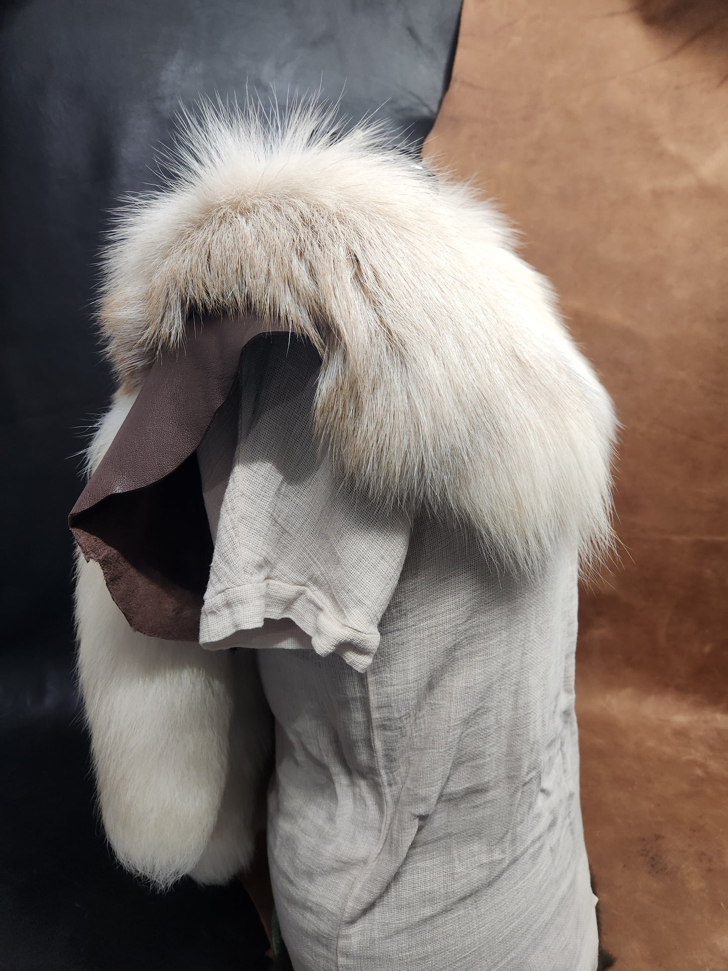 Champagne Fox Tail and Deerskin Leather Mantle