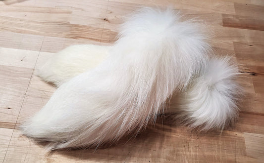 11"-13" White Tanuki Tail Keychain, Real Taxidermy Finn Raccoon Tail, Super Fluffy Long and Plush Genuine Fur