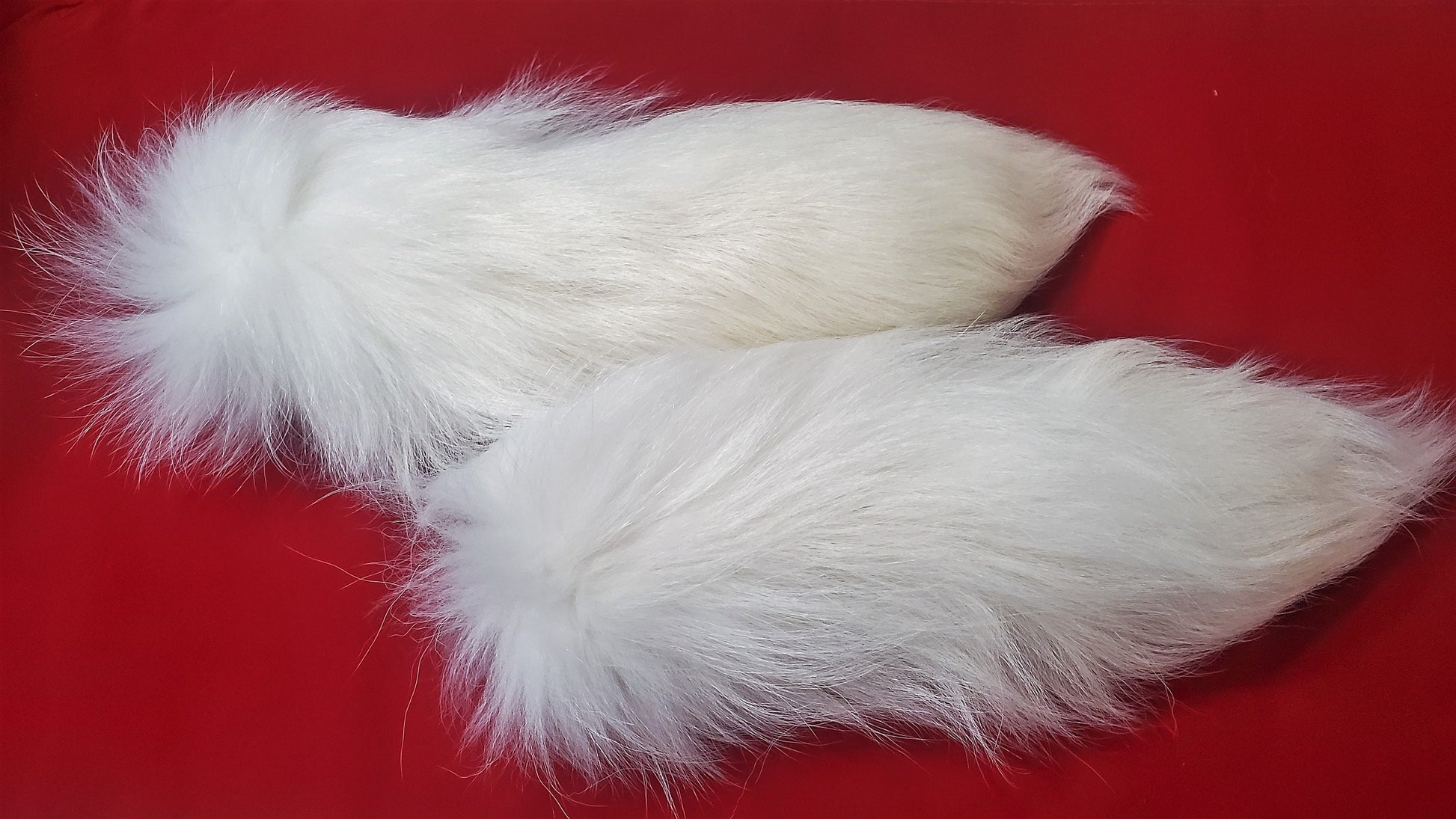 11"-13" White Tanuki Tail Keychain, Real Taxidermy Finn Raccoon Tail, Super Fluffy Long and Plush Genuine Fur
