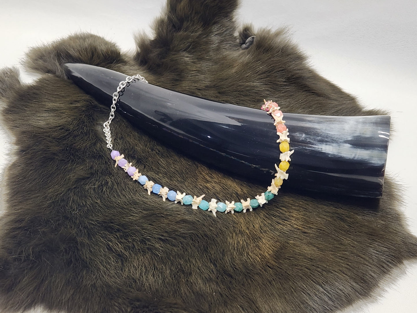 Rainbow Quartz and Rattlesnake Vertebrae Necklace