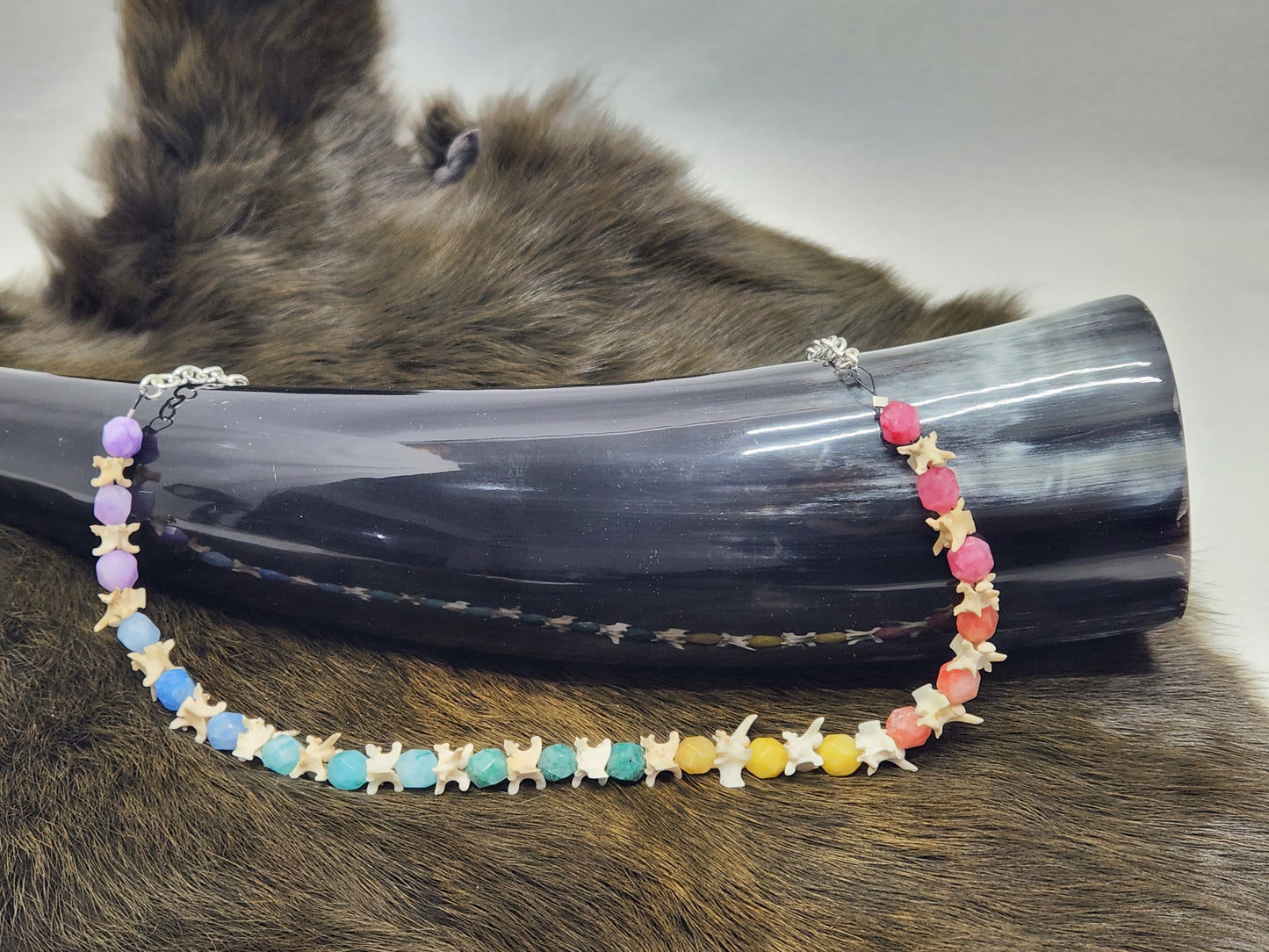 Rainbow Quartz and Rattlesnake Vertebrae Necklace