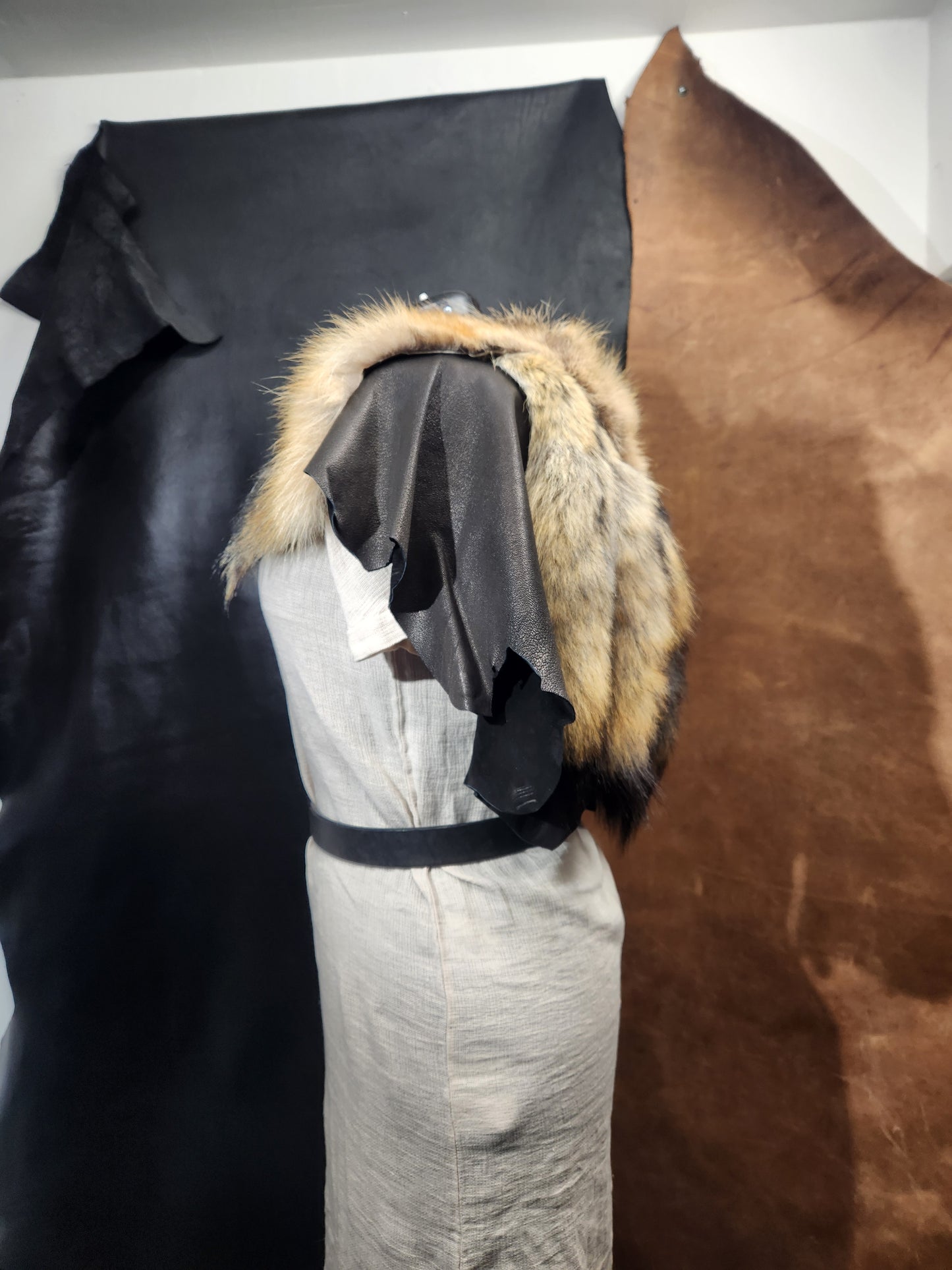 Coyote Tail and Deerskin Leather Mantle