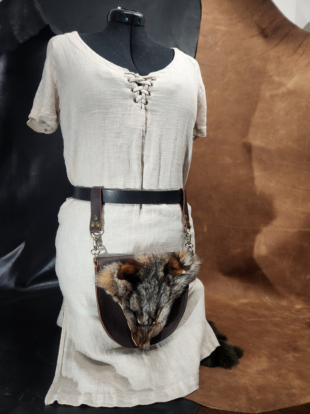 Large Colorful Leather Bags with Fur Faces, Shoulder or Belt Bag or Sporrin