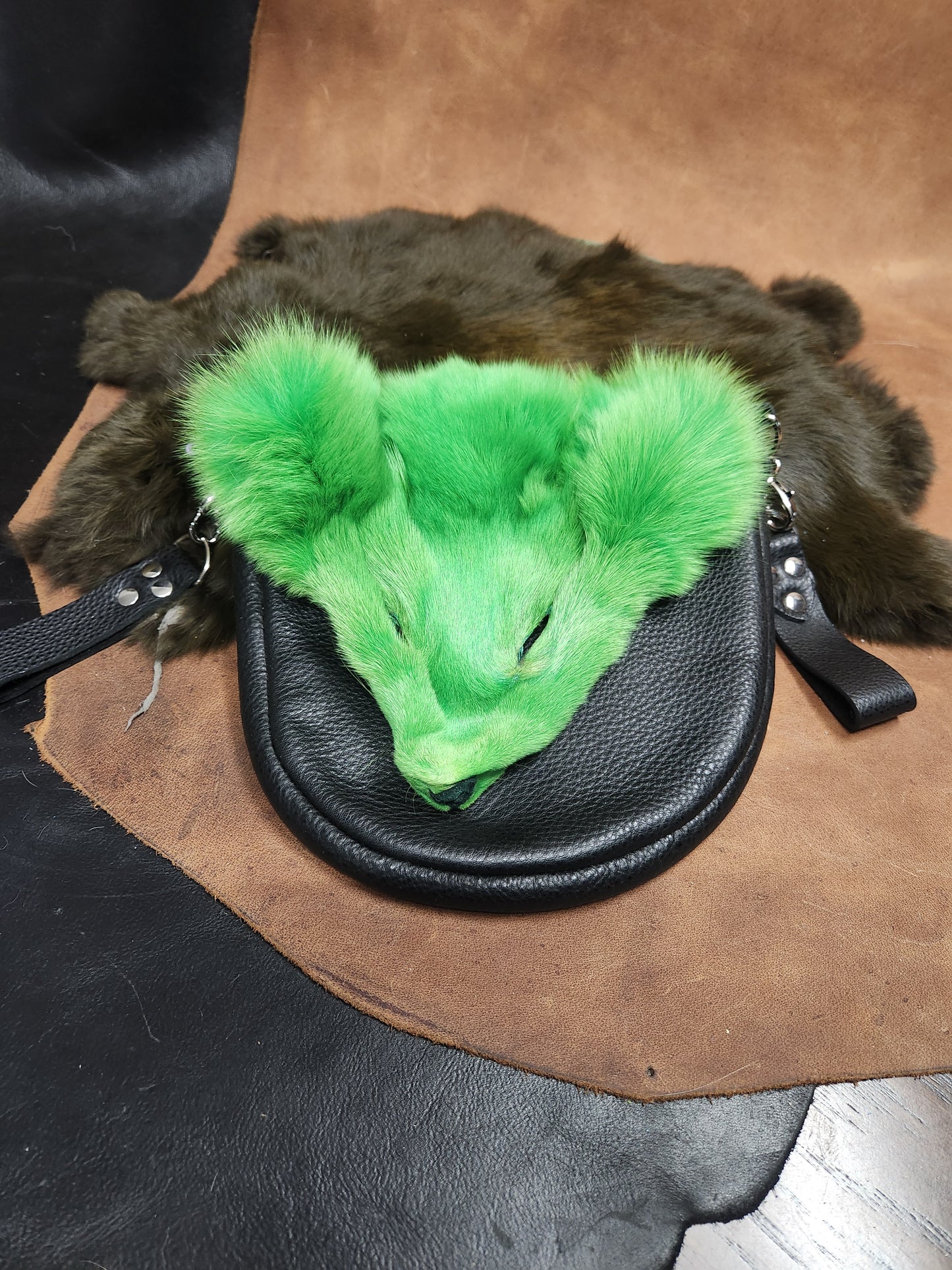 Leather Bags with Fur Faces, Convertible Belt or Shoulder Bag