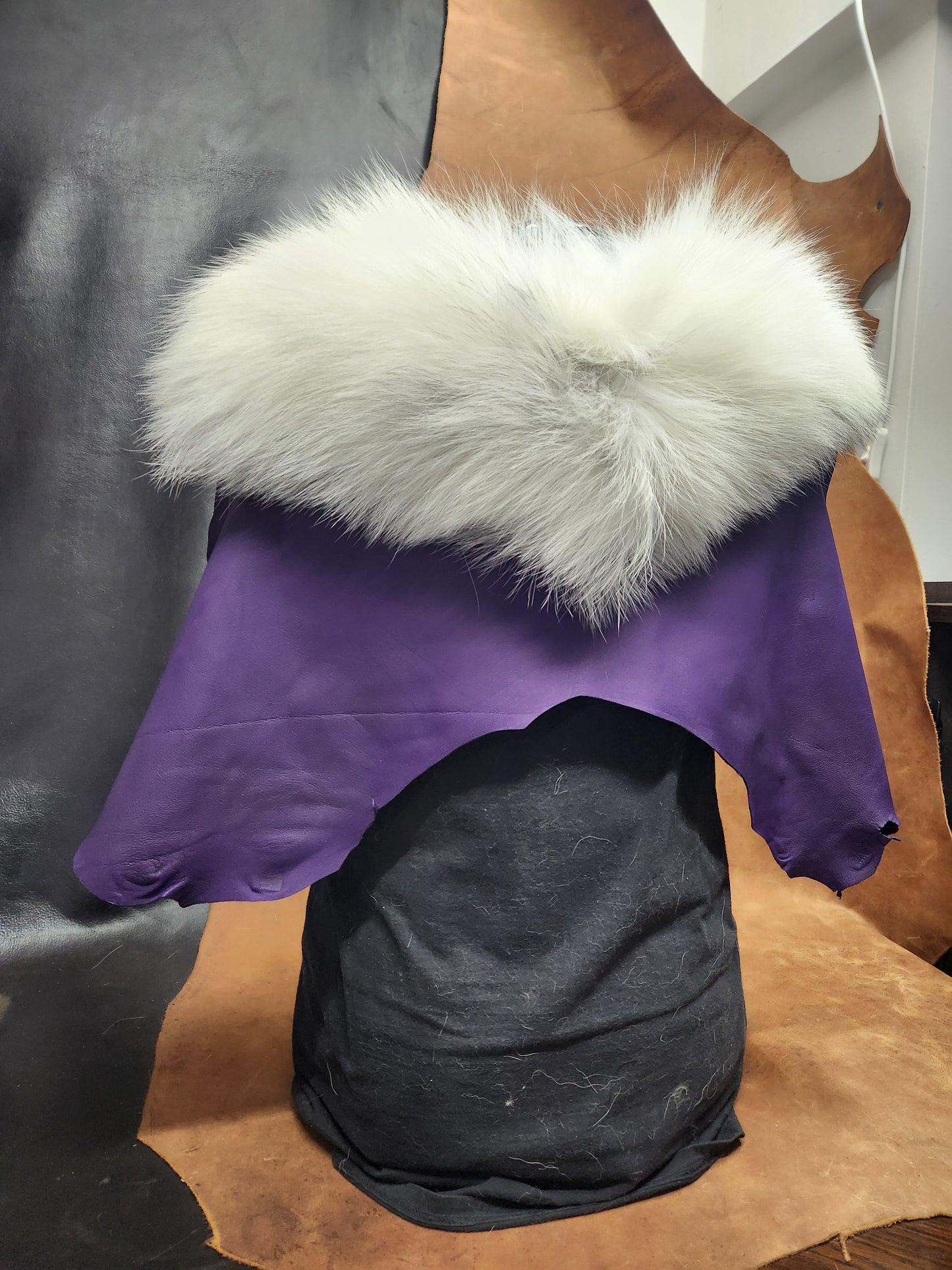 Purple Leather Mantle with Marble Fox Ruff