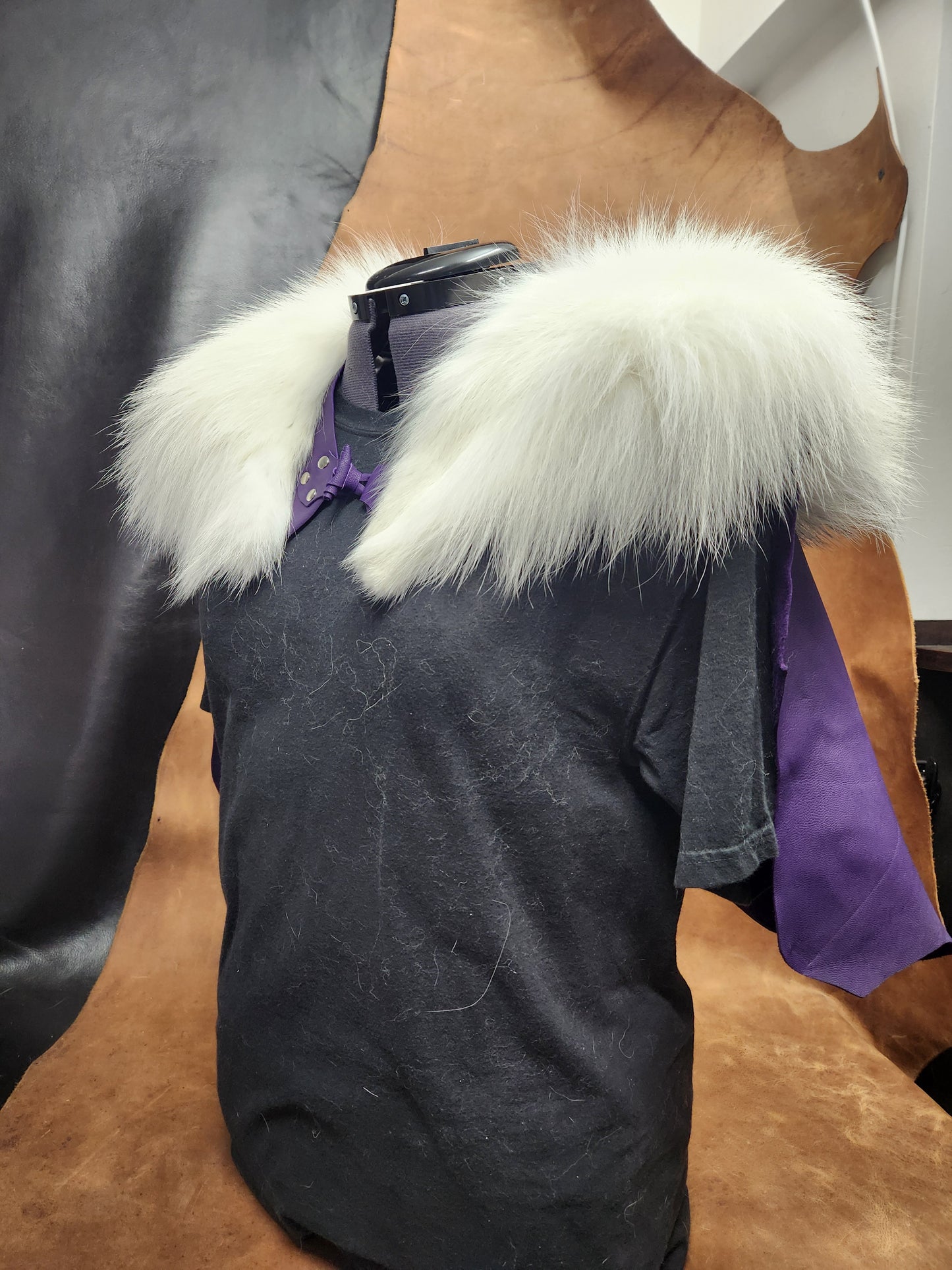 Purple Leather Mantle with Marble Fox Ruff