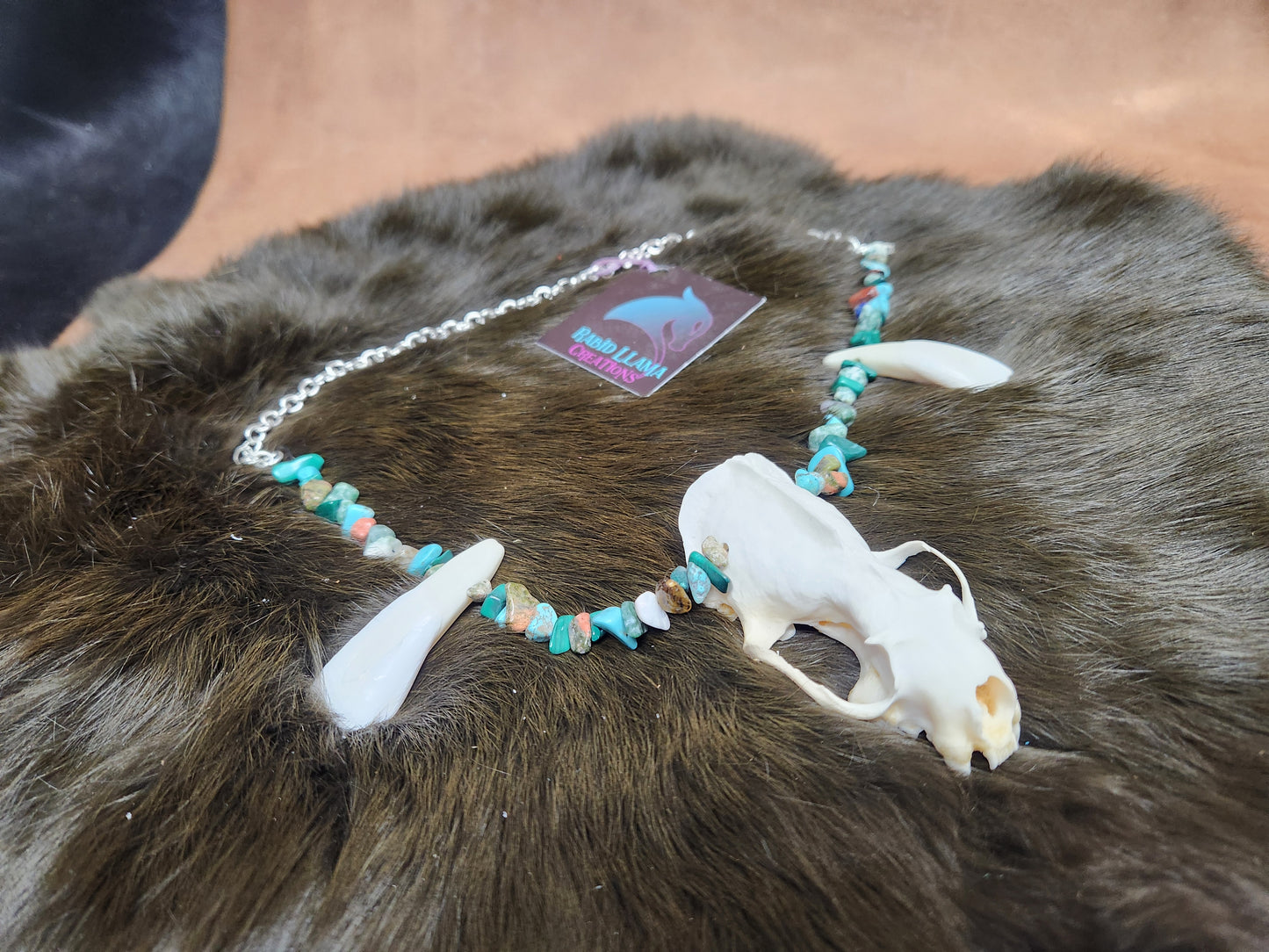 Mink skull, Buffalo Tooth, and Stone Chip Necklace