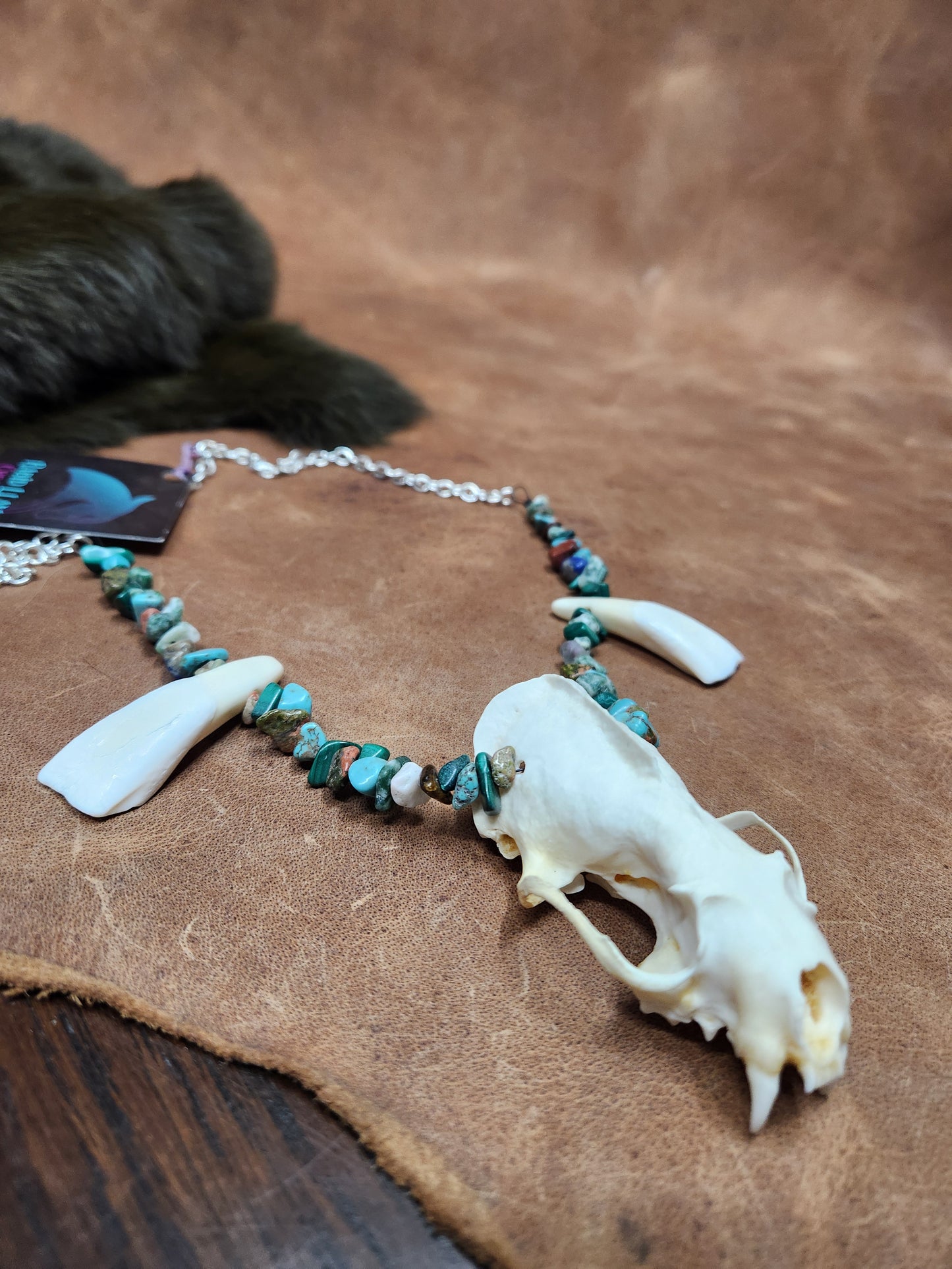 Mink skull, Buffalo Tooth, and Stone Chip Necklace