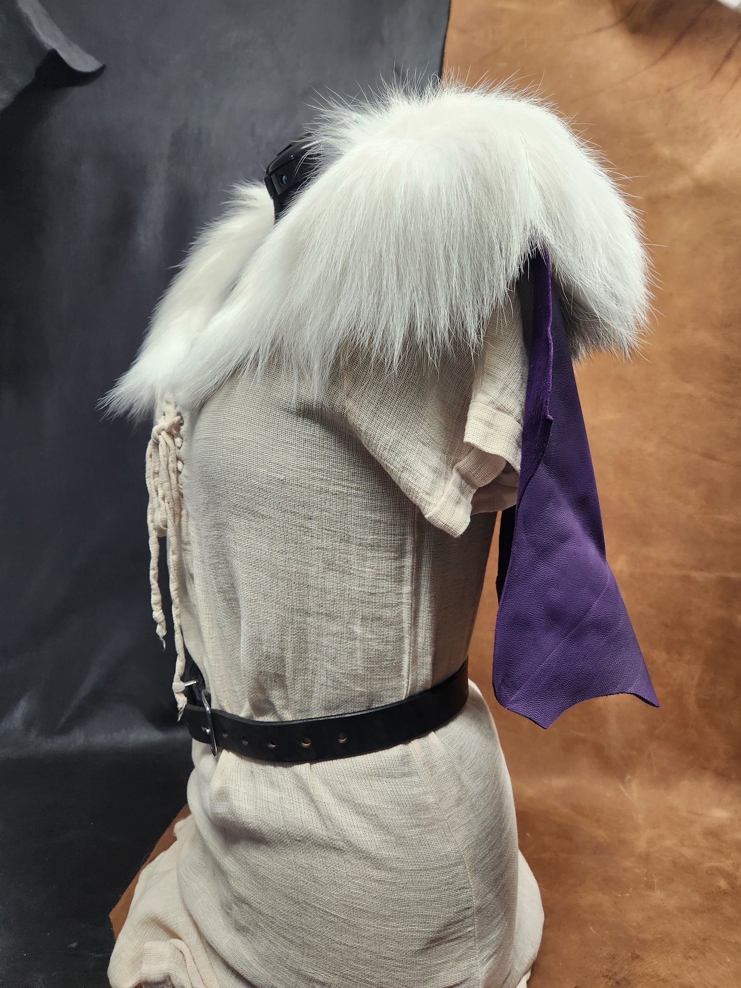 Purple Leather Mantle with Marble Fox Ruff