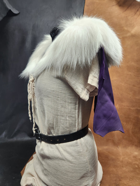 Purple Leather Mantle with Marble Fox Ruff