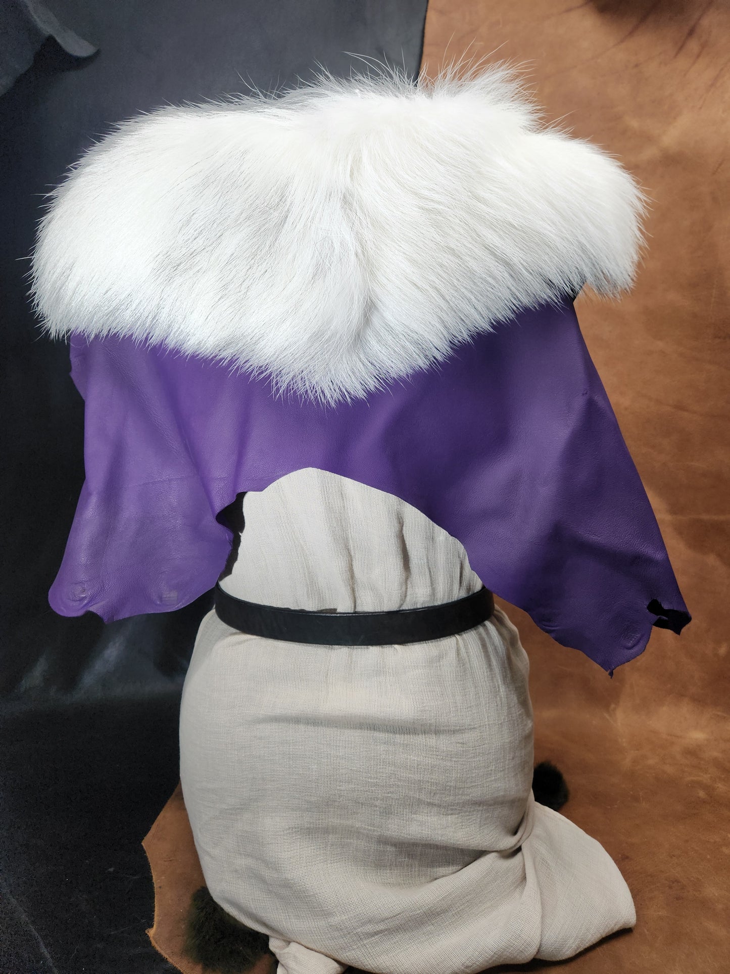 Purple Leather Mantle with Marble Fox Ruff