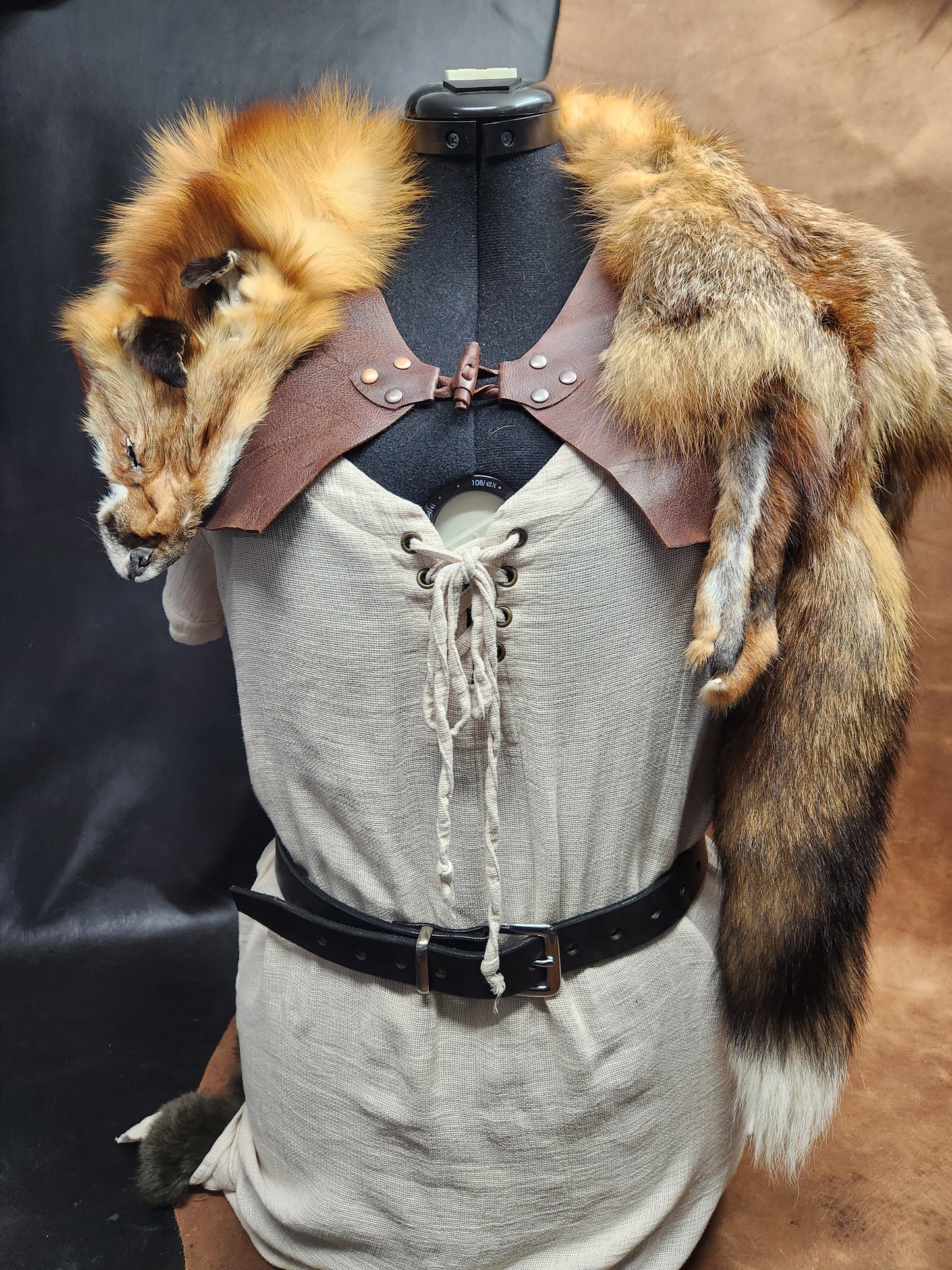 Red Fox Fur Mantle with Brown Deerskin