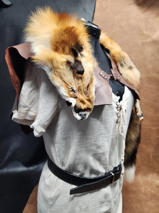 Red Fox Fur Mantle with Brown Deerskin