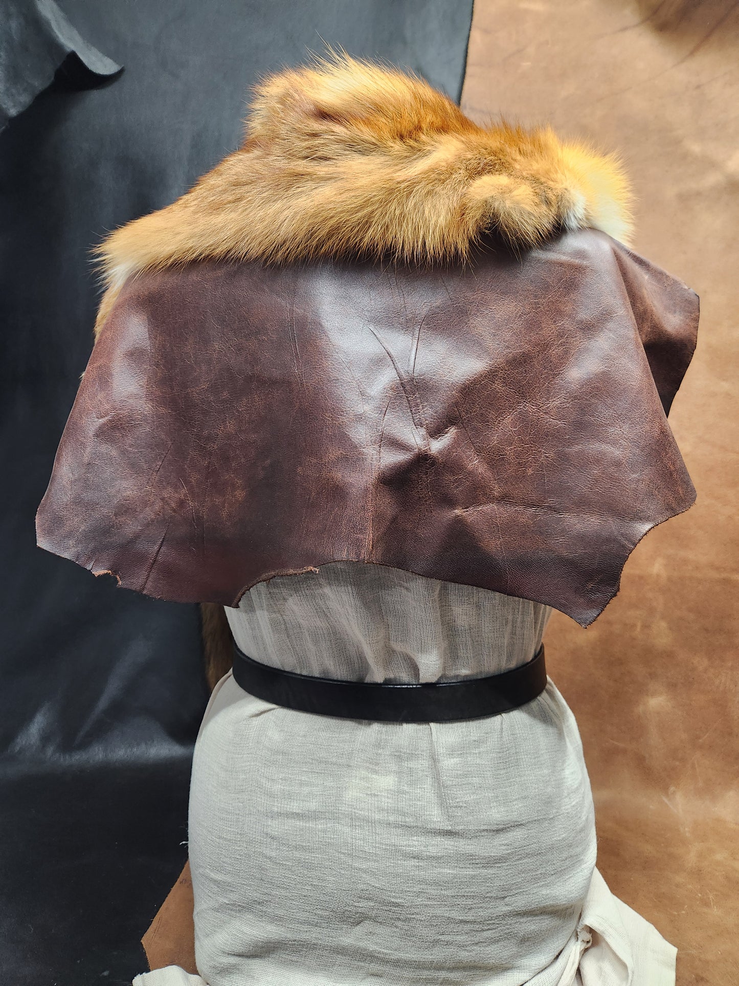 Red Fox Fur Mantle with Brown Deerskin