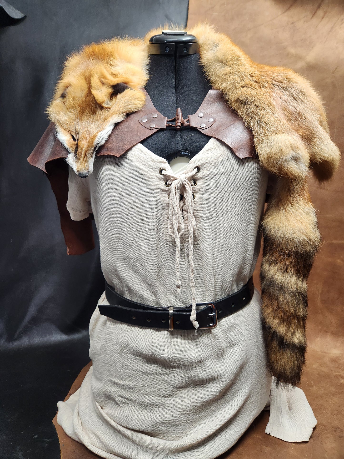 Red Fox Fur Mantle with Brown Deerskin