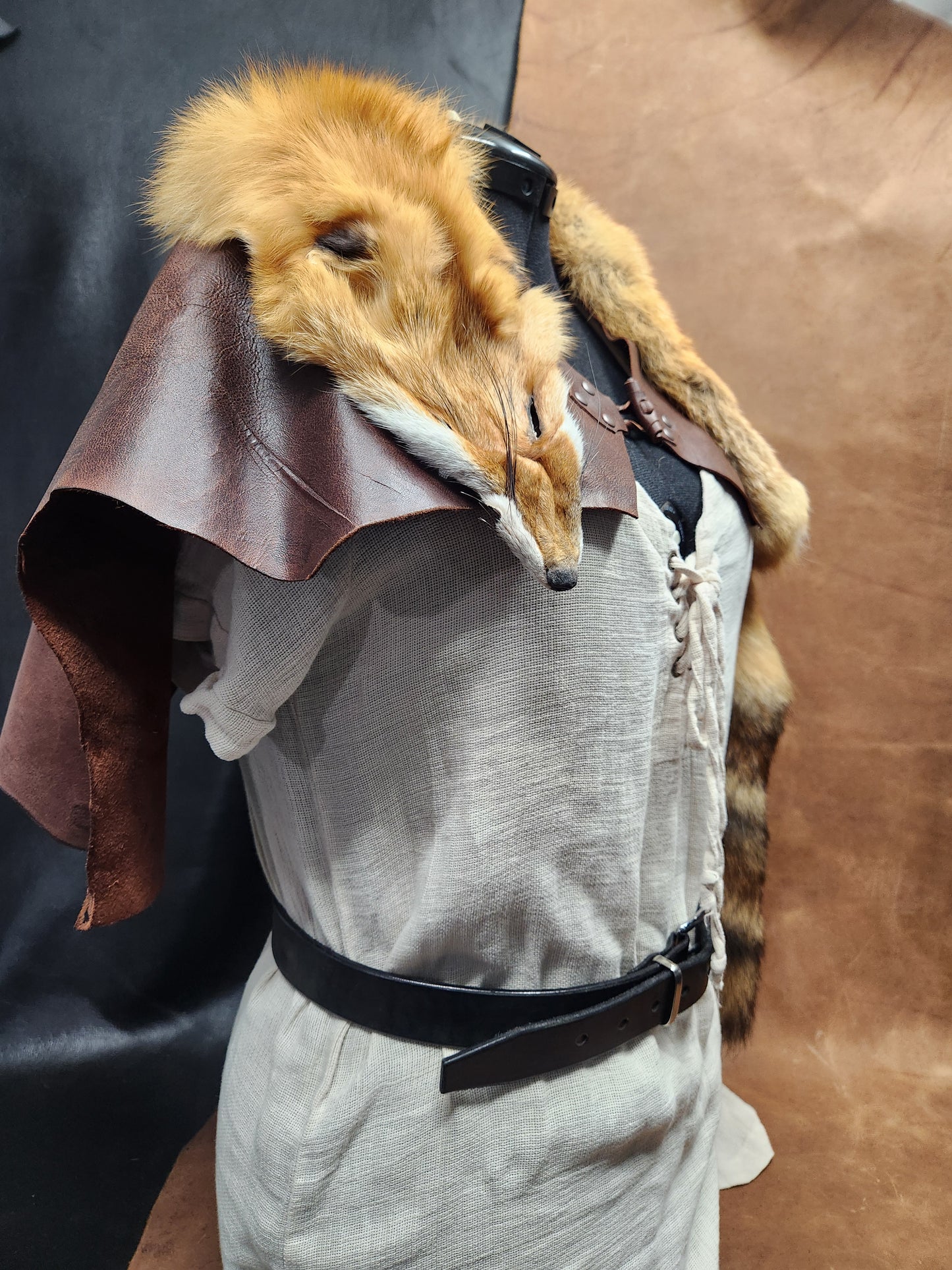 Red Fox Fur Mantle with Brown Deerskin