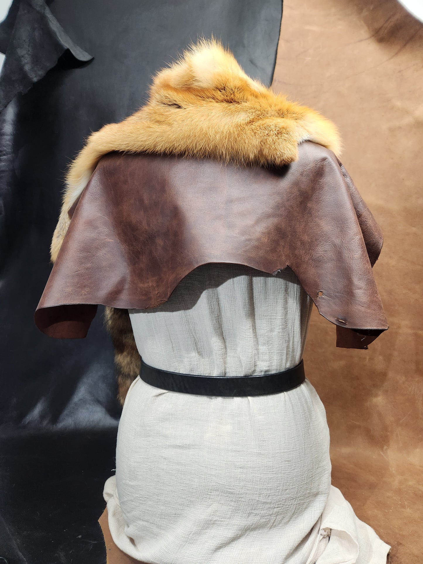 Red Fox Fur Mantle with Brown Deerskin