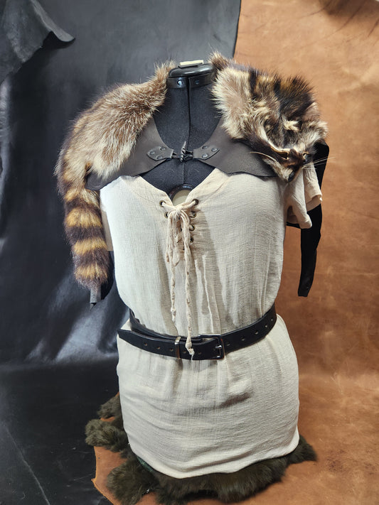 Raccoon Fur and Deerskin Leather Mantle