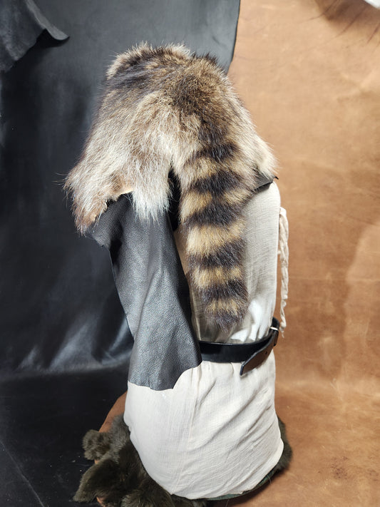 Raccoon Fur and Deerskin Leather Mantle