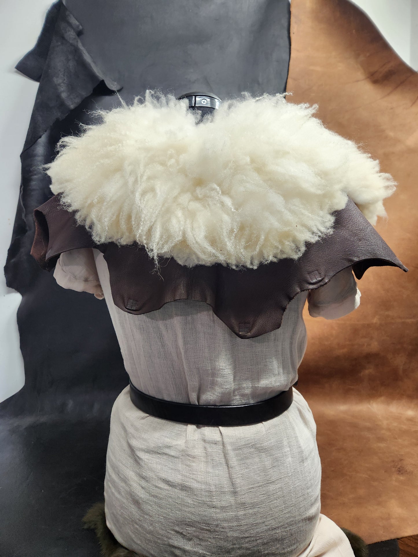 White Sheepskin and Brown Deer Leather Mantle