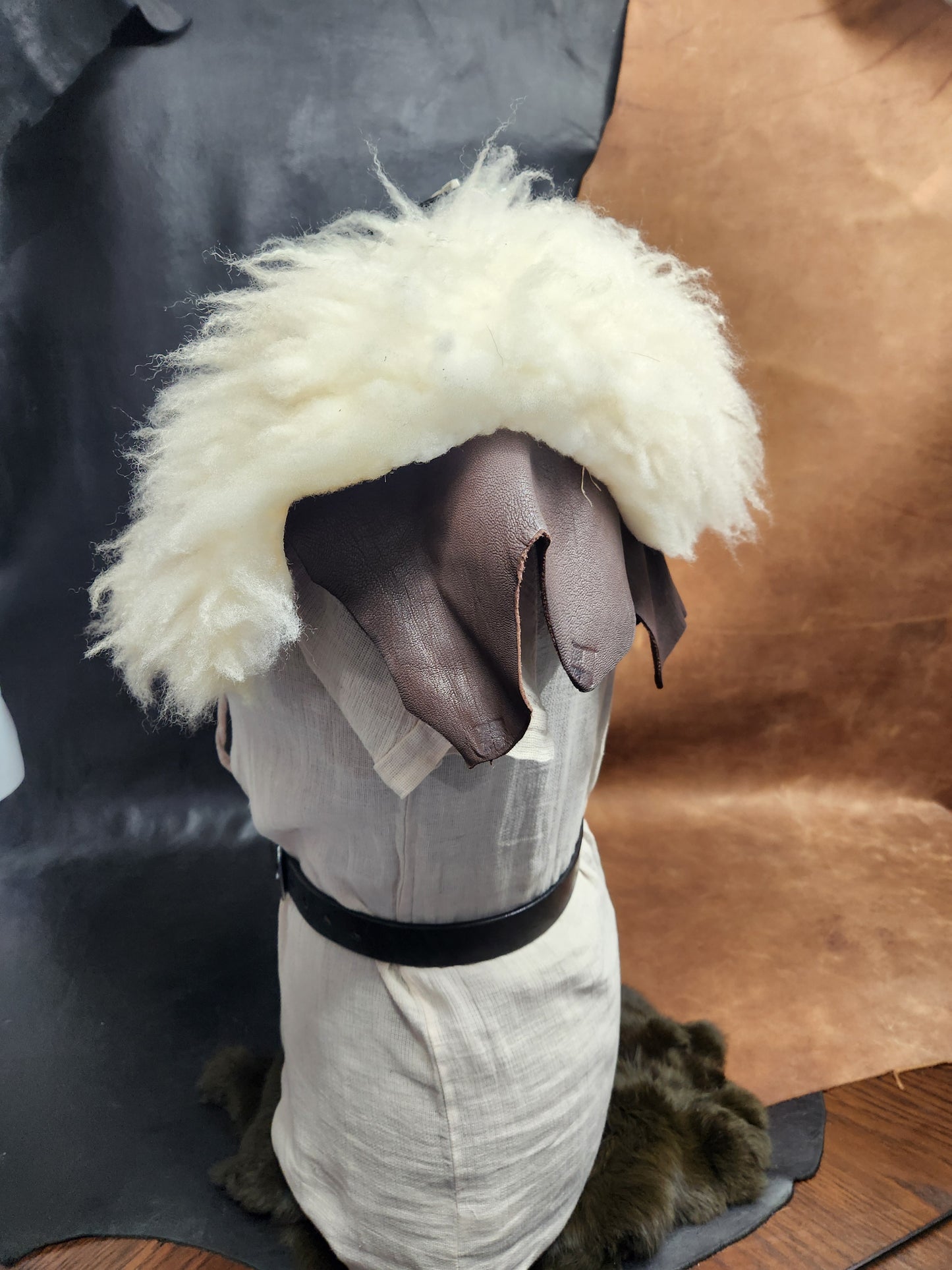 White Sheepskin and Brown Deer Leather Mantle