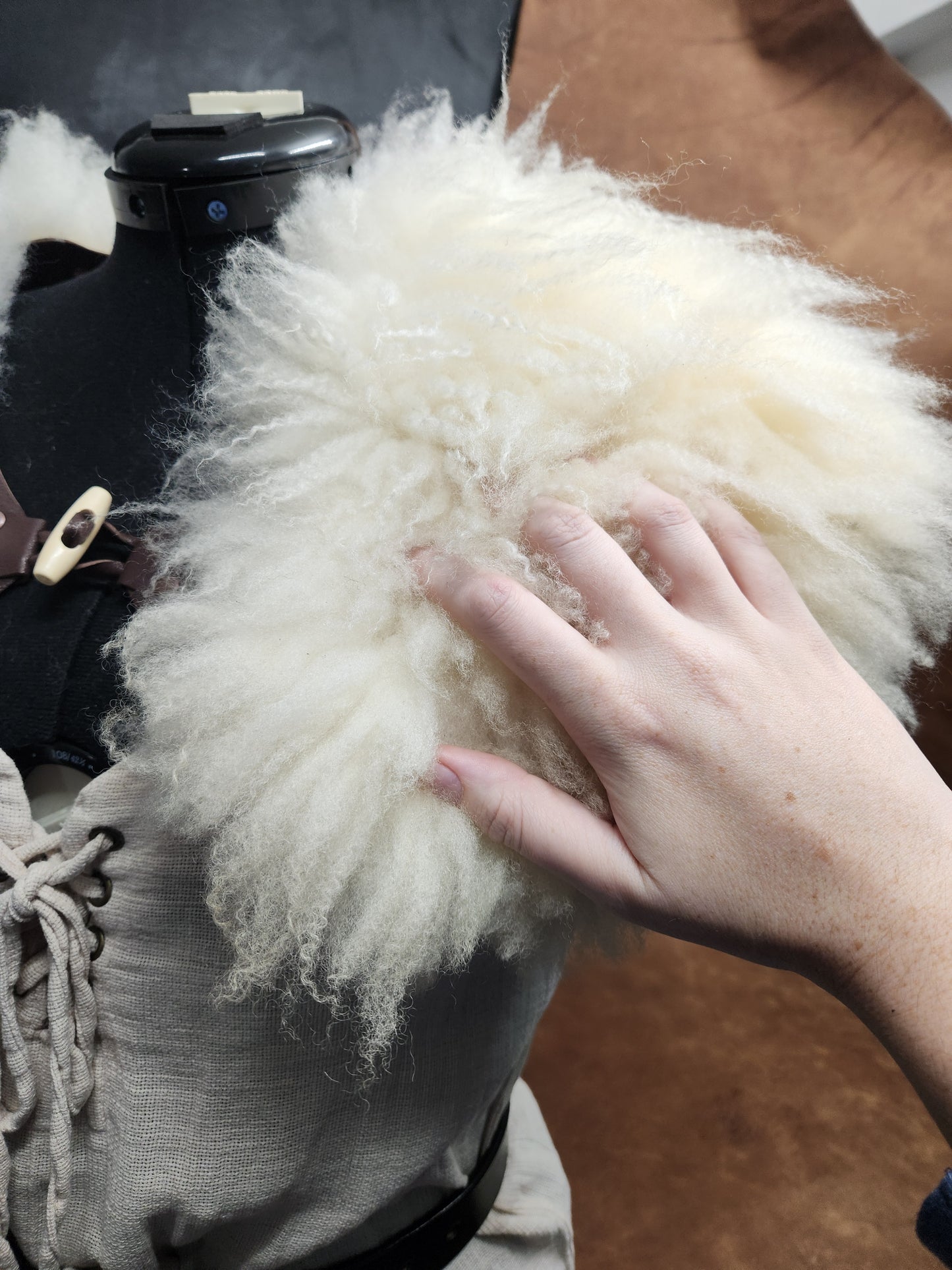 White Sheepskin and Brown Deer Leather Mantle