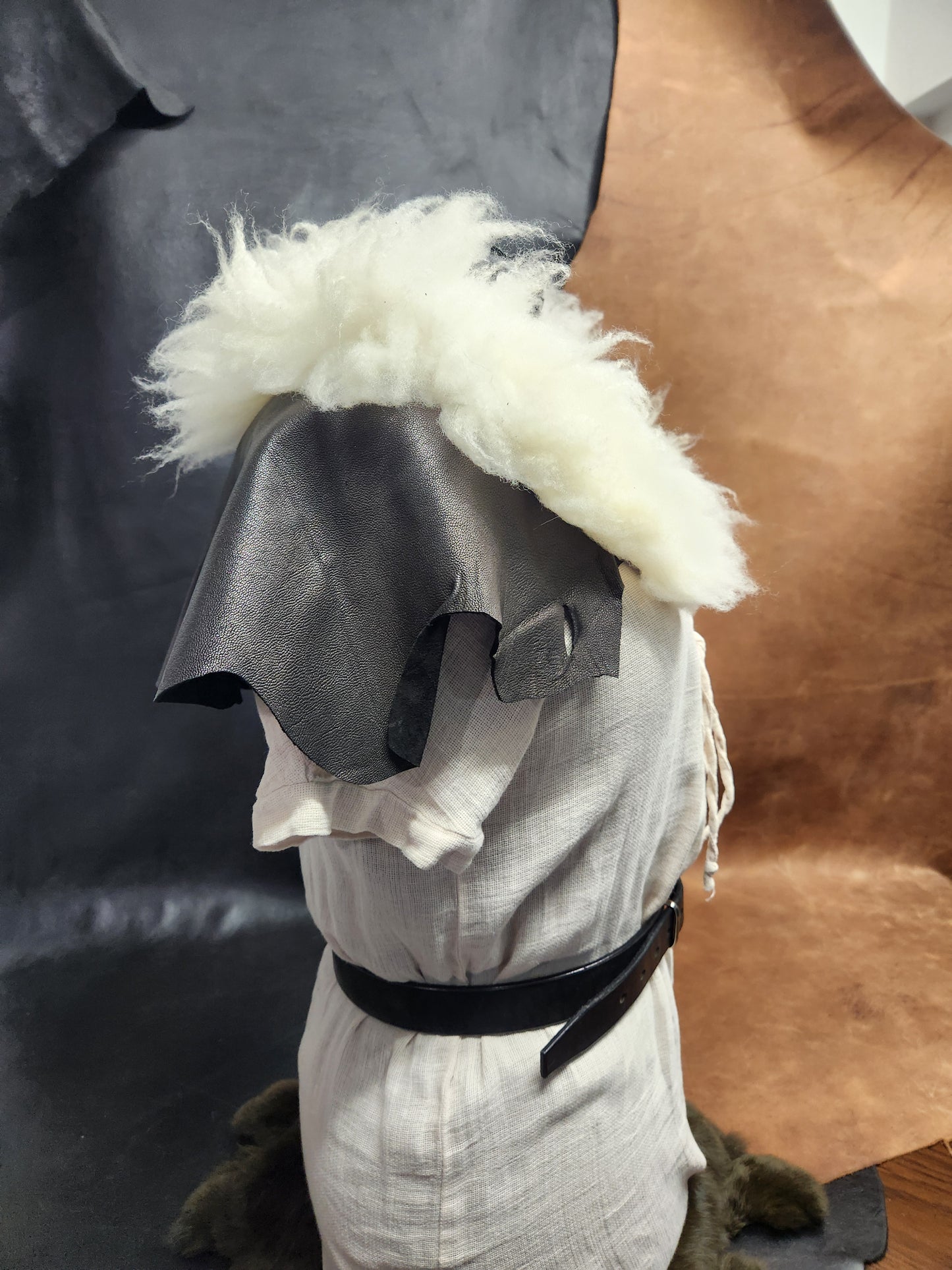 White Sheepskin and Black Deer Leather Mantle