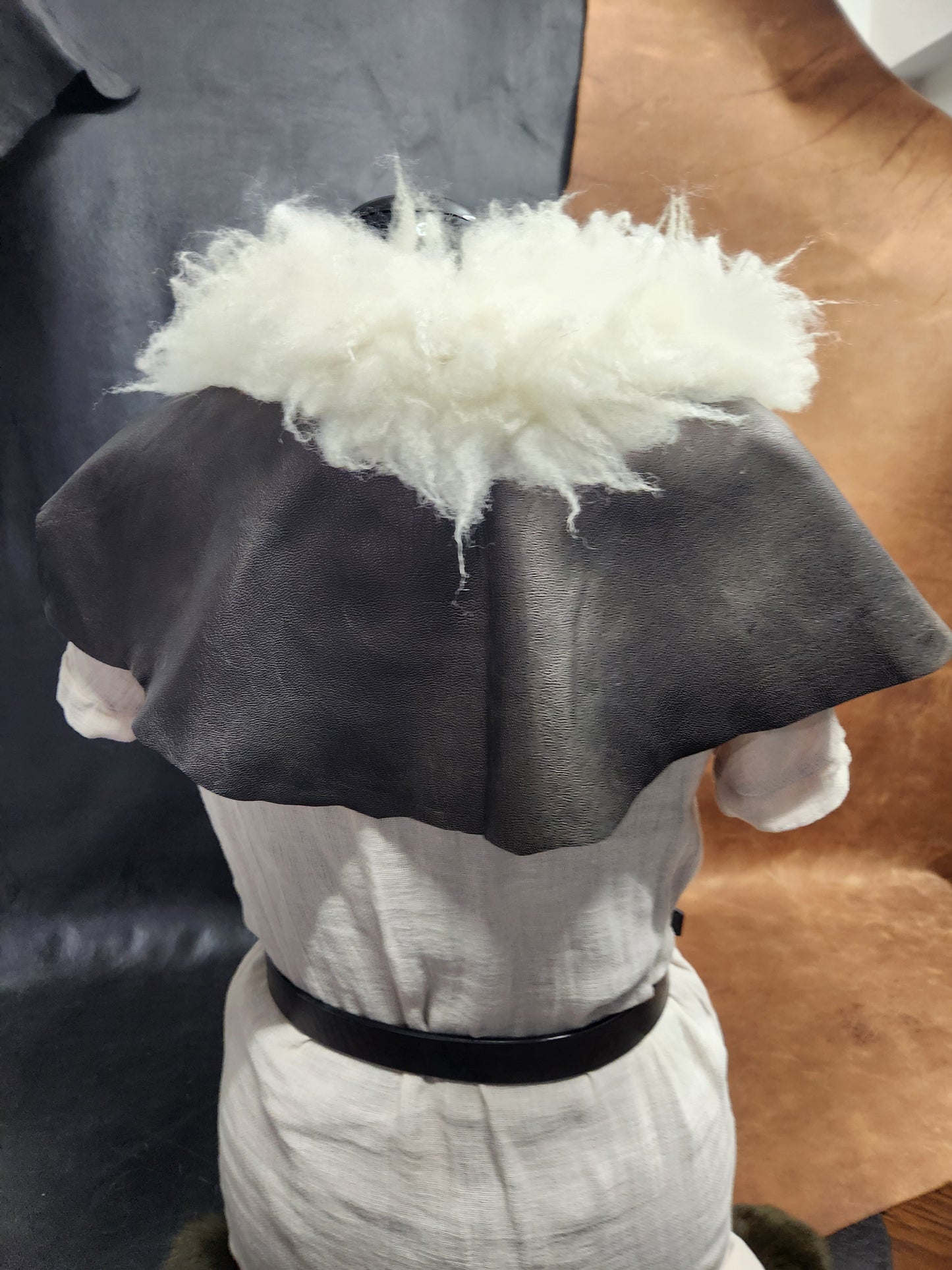 White Sheepskin and Black Deer Leather Mantle