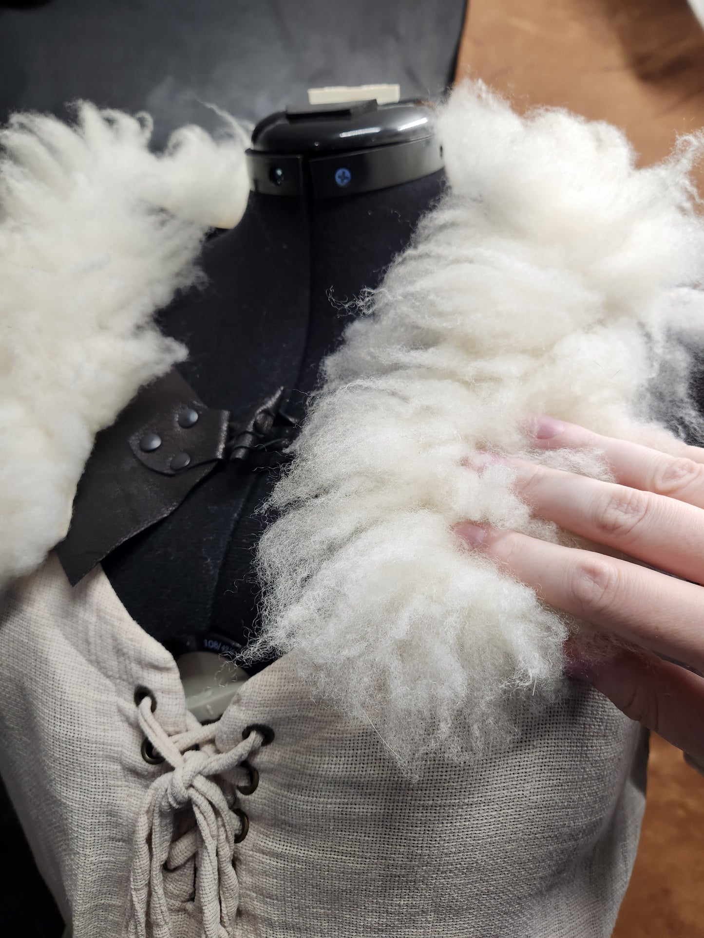 White Sheepskin and Black Deer Leather Mantle