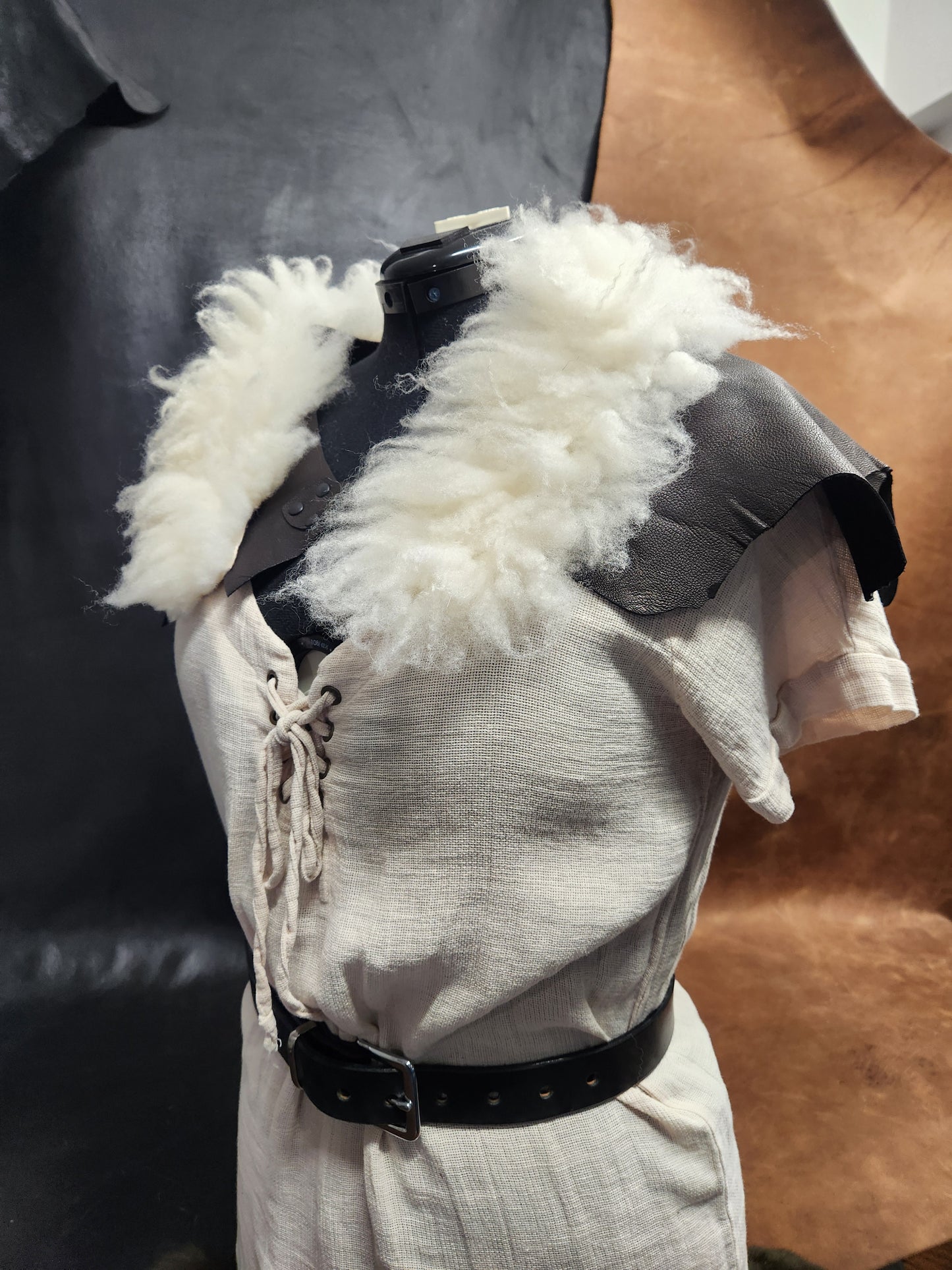 White Sheepskin and Black Deer Leather Mantle