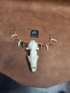 Fox Skull, Canine Tooth, Stone and Wooden Bead Necklace