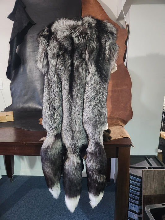 Triple Silver Fox Pelt Fur Mantle with Black Deerskin