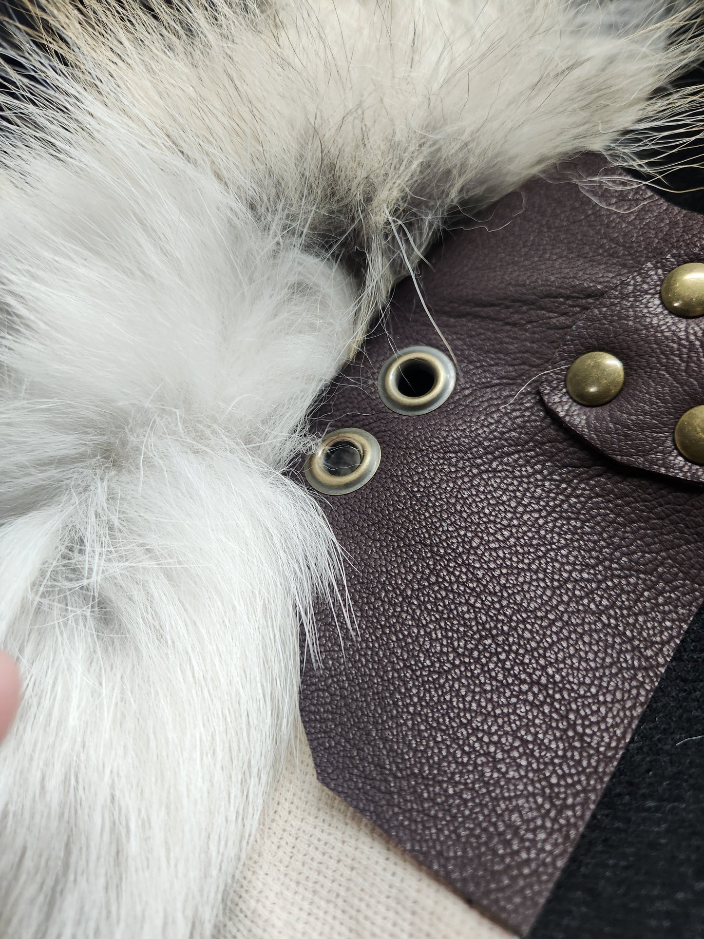 Coyote Pelt Fur Mantle with Dark Brown Deerskin