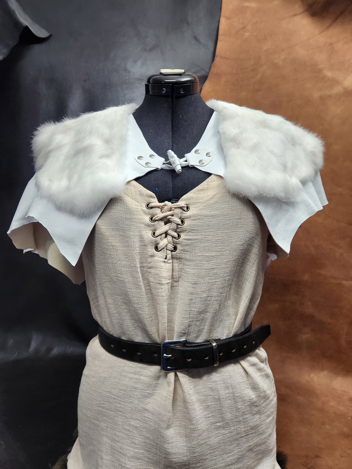 Rainbow Fox Tail, White Rabbit, and Deerskin Leather Mantle