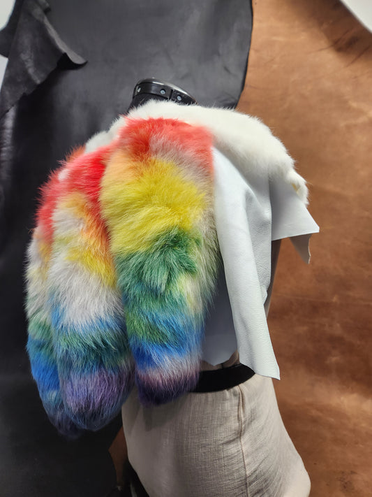 Rainbow Fox Tail, White Rabbit, and Deerskin Leather Mantle