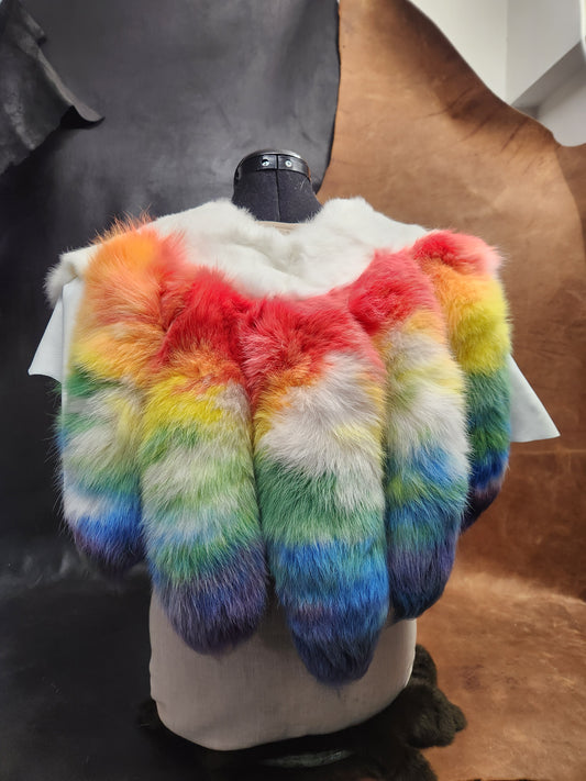 Rainbow Fox Tail, White Rabbit, and Deerskin Leather Mantle