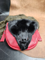 Large Colorful Leather Bags with Fur Faces, Shoulder or Belt Bag or Sporrin