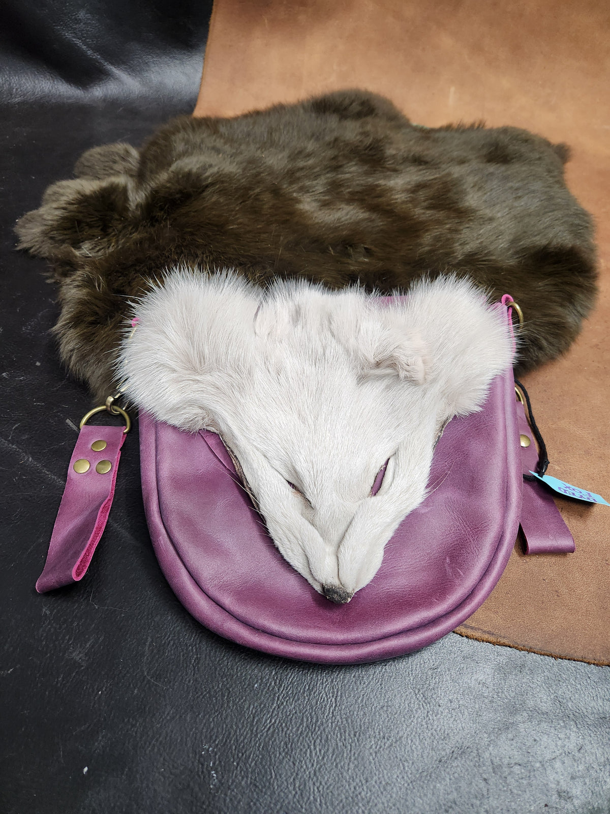 Colorful Leather Bags with Fur Faces, Belt Bag or Sporrin