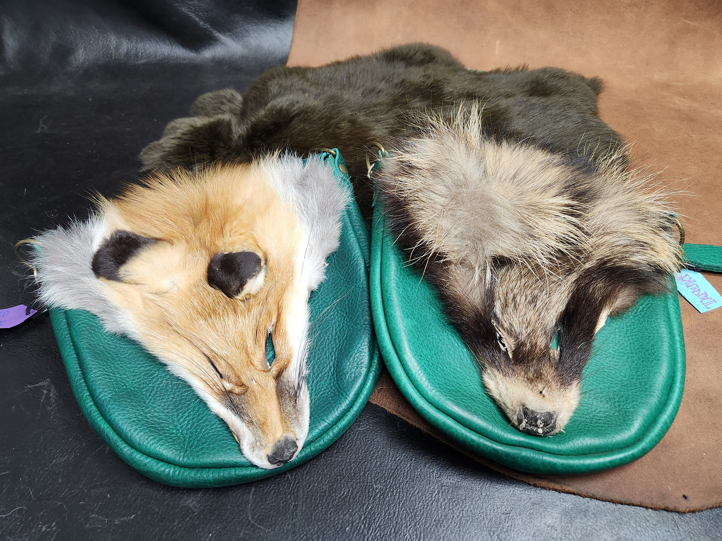 Colorful Leather Bags with Fur Faces, Belt Bag or Sporrin