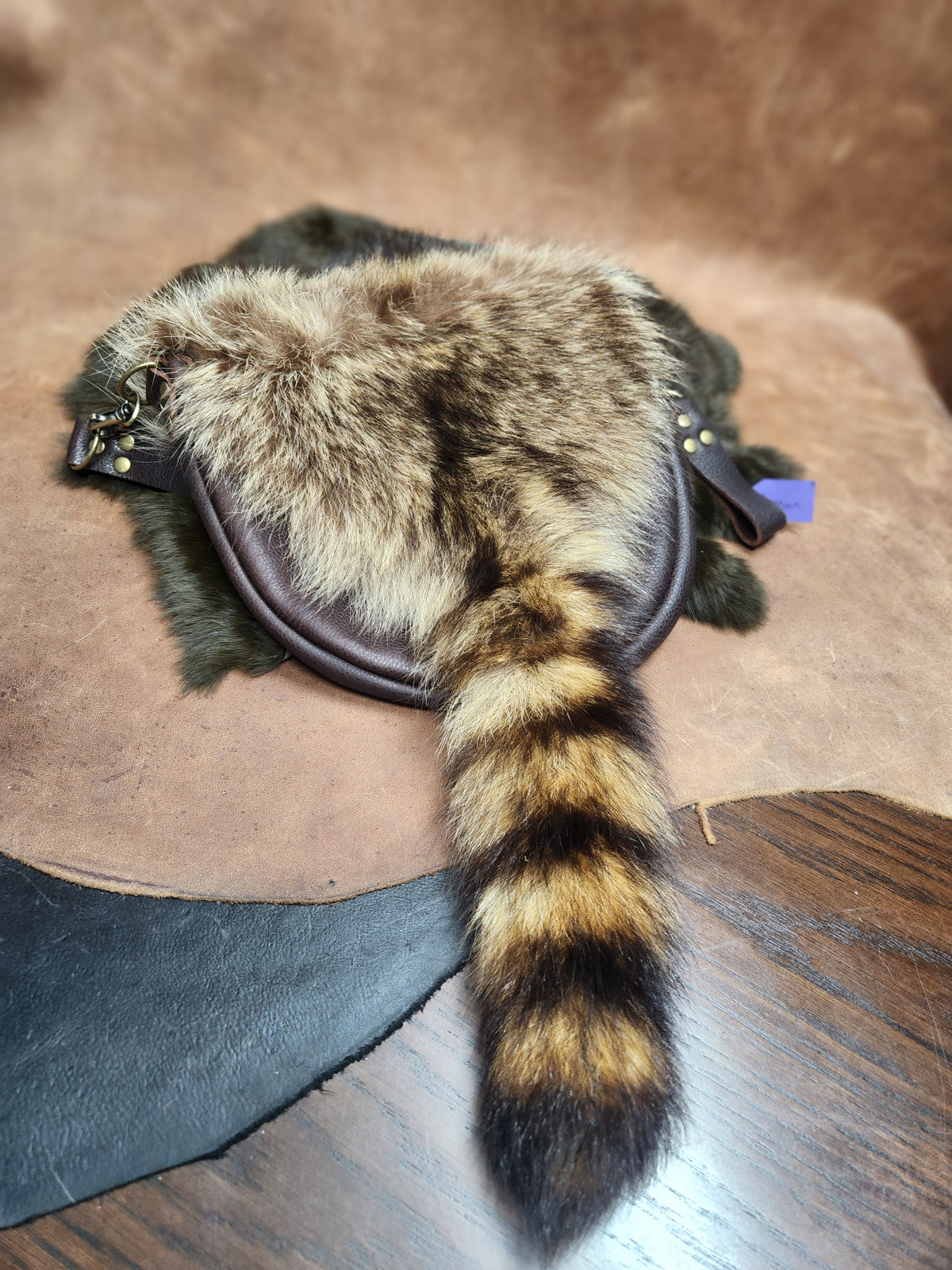 Large Leather Bags with Fur Faces, Shoulder or Belt Bag or Sporrin